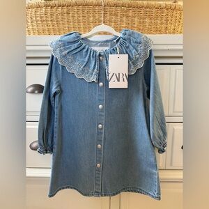 ZARA Light Blue Denim Top with Gathered Neck NWT